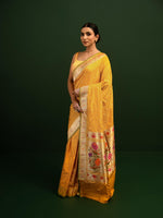 Mustard Paithani Katan Silk Handloom Banarasi Saree - Sacred Weaves