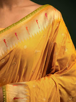 Mustard Paithani Katan Silk Handloom Banarasi Saree - Sacred Weaves