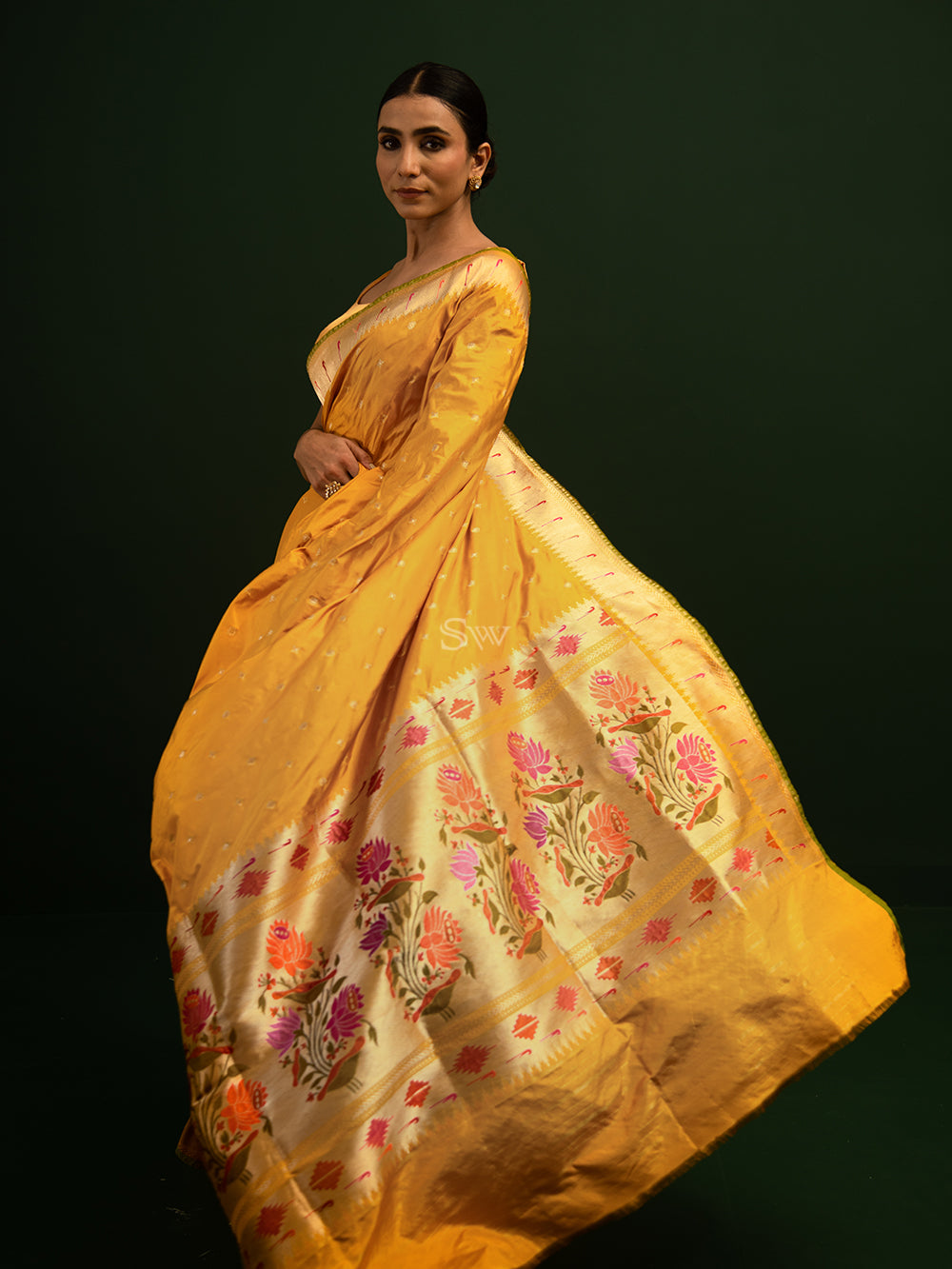 Mustard Paithani Katan Silk Handloom Banarasi Saree