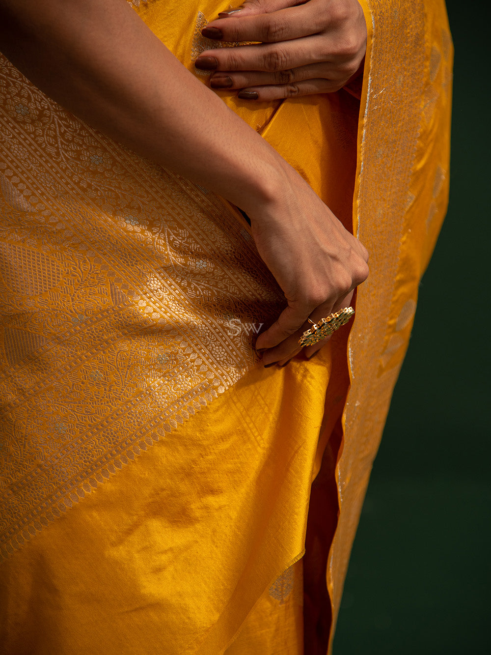 Yellow Booti Katan Silk Handloom Banarasi Saree - Sacred Weaves