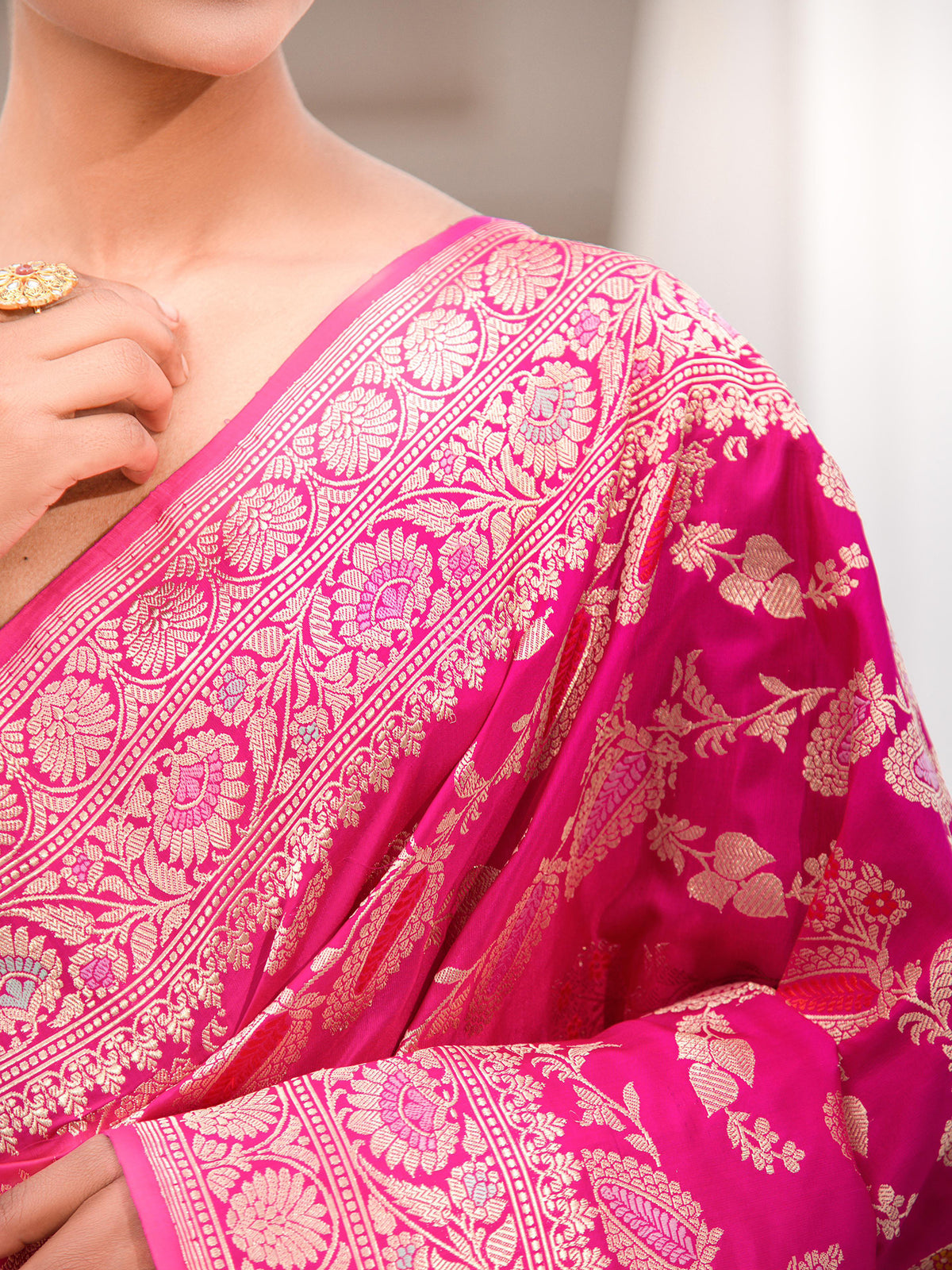 Dark Pink Meenakari Katan Silk Handloom Banarasi Saree - Sacred Weaves