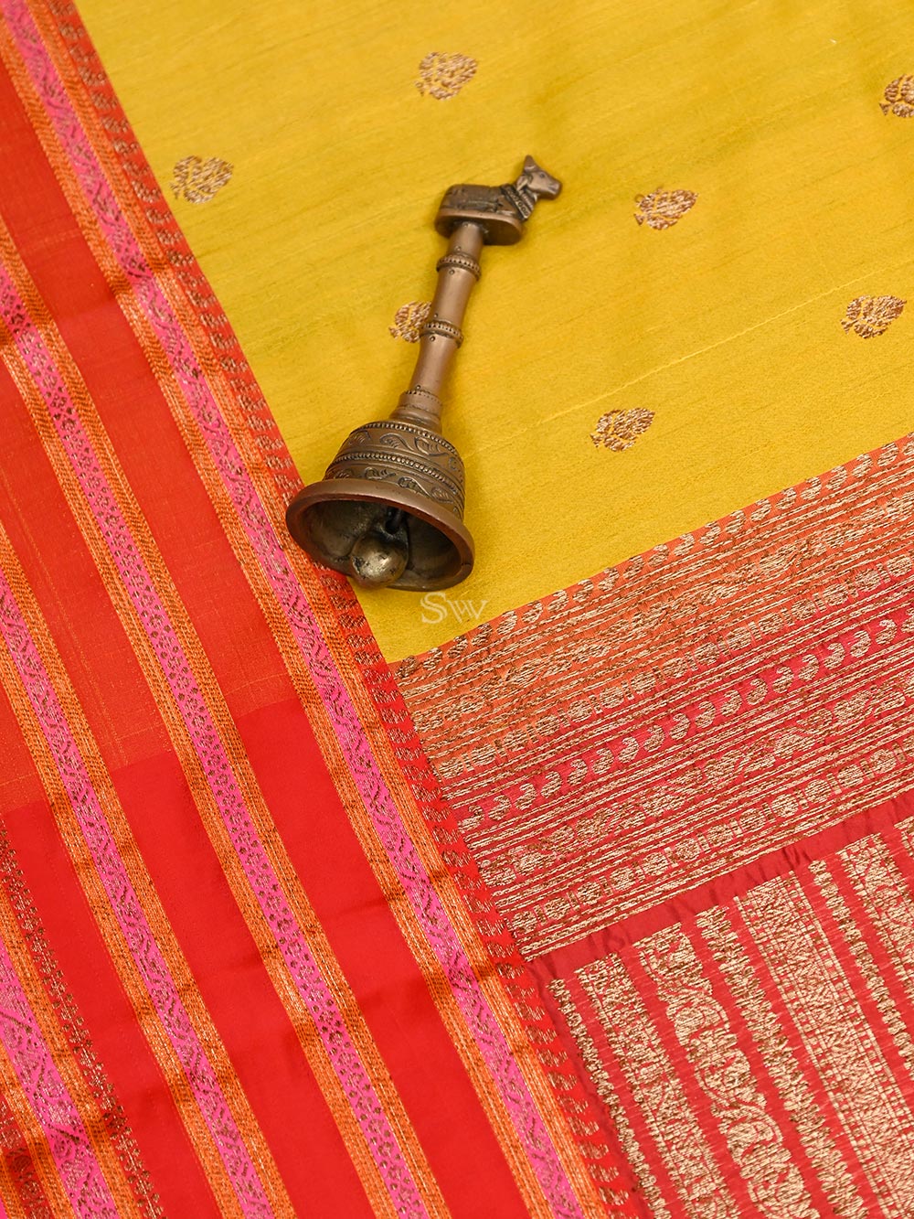 Mustard Booti Tussar Silk Handloom Banarasi Saree - Sacred Weaves