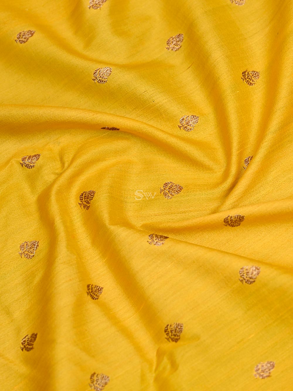 Mustard Booti Tussar Silk Handloom Banarasi Saree - Sacred Weaves