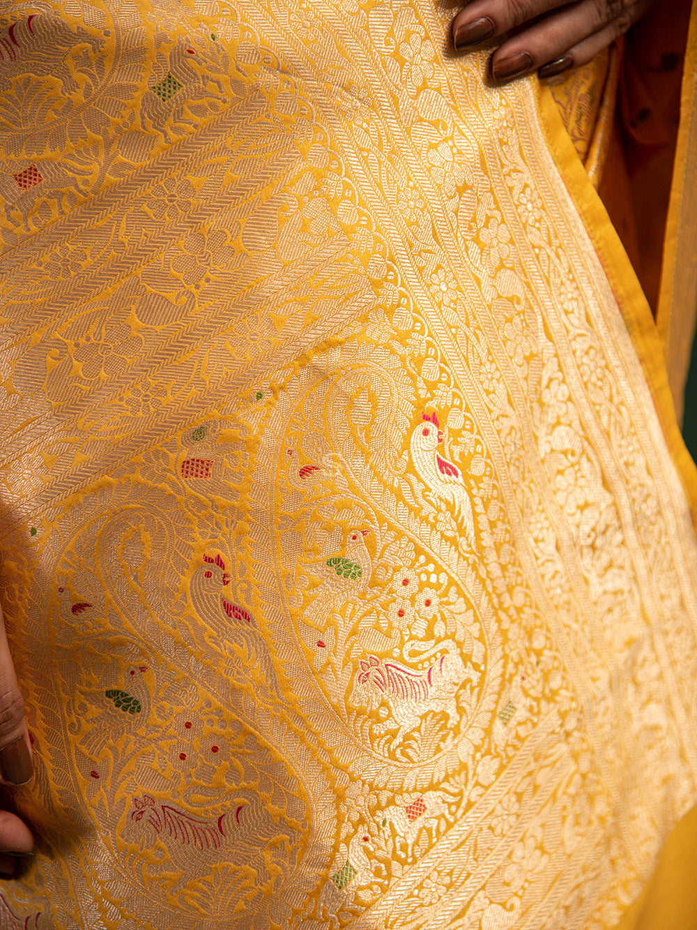 Yellow Shikargah Katan Silk Handloom Banarasi Saree - Sacred Weaves