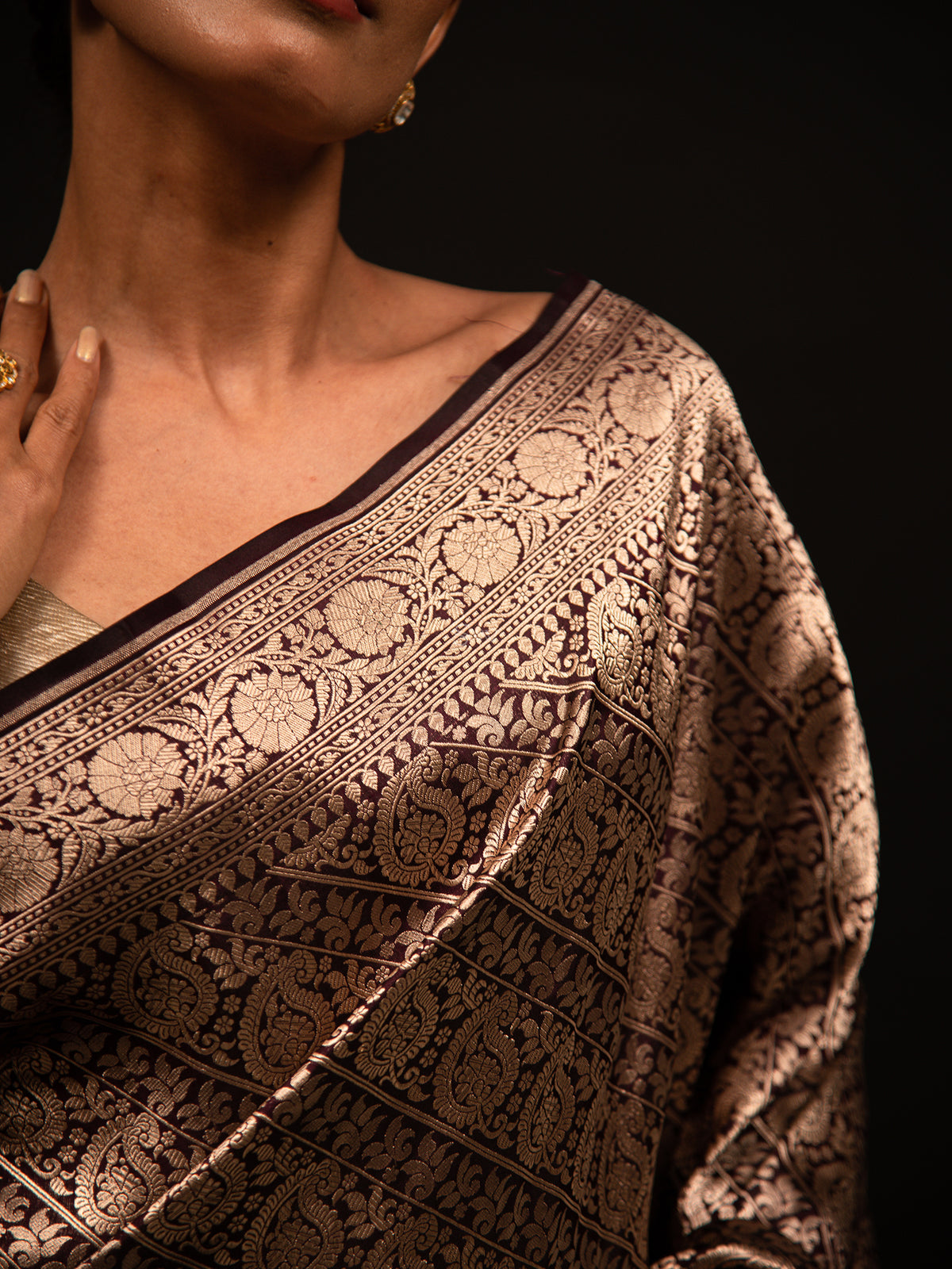 Dark Purple Katan Silk Brocade Handloom Banarasi Saree - Sacred Weaves