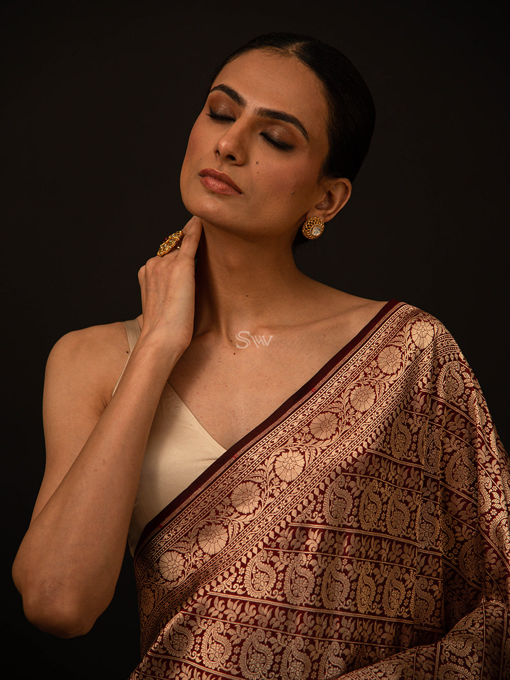 Maroon Katan Silk Brocade Handloom Banarasi Saree - Sacred Weaves
