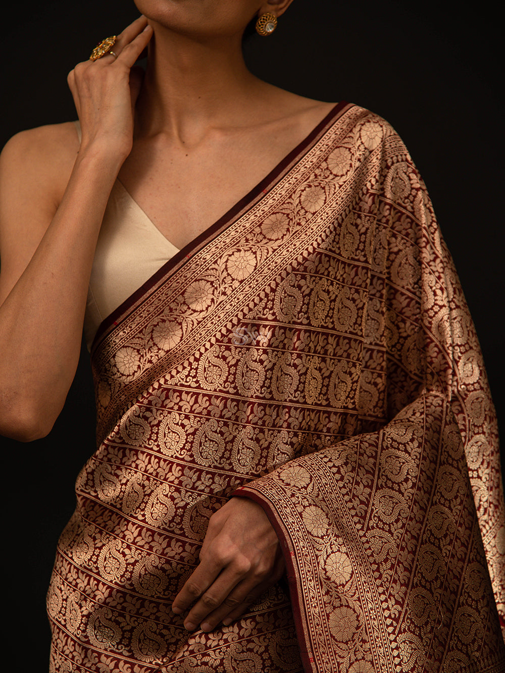Maroon Katan Silk Brocade Handloom Banarasi Saree - Sacred Weaves