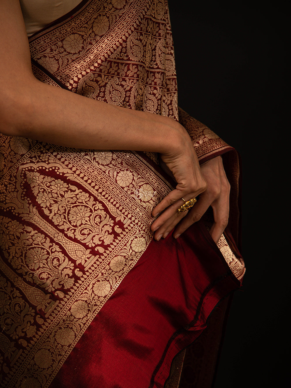 Maroon Katan Silk Brocade Handloom Banarasi Saree - Sacred Weaves