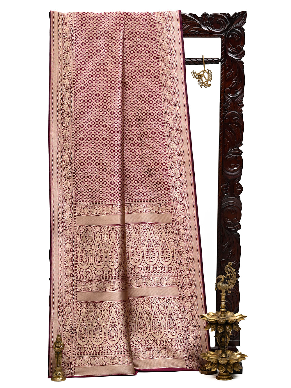 Wine Katan Silk Brocade Handloom Banarasi Saree - Sacred Weaves