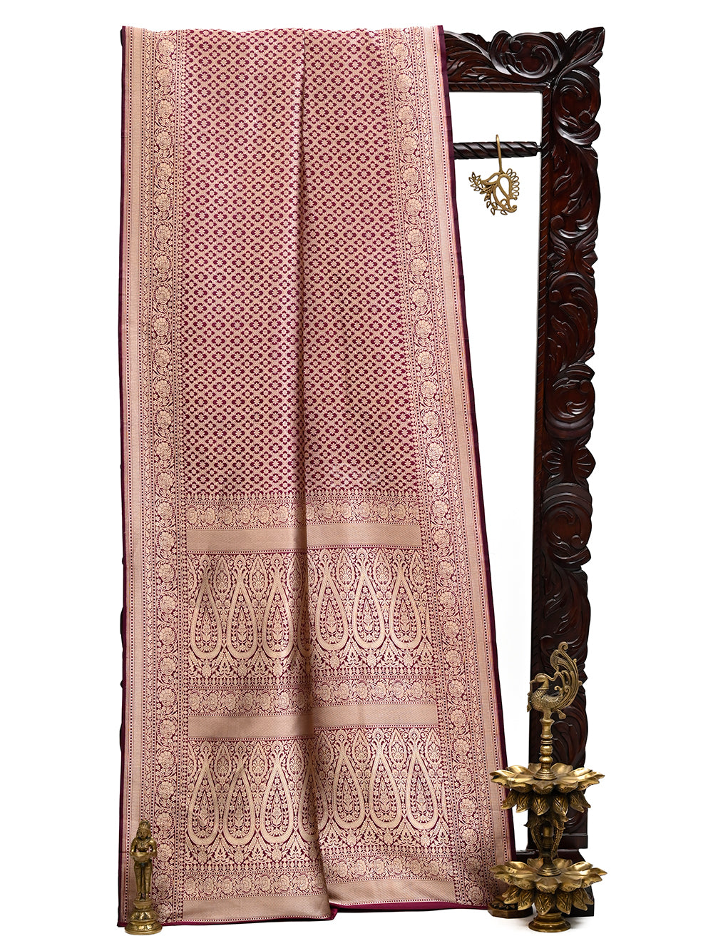 Dark Purple Katan Silk Brocade Handloom Banarasi Saree - Sacred Weaves