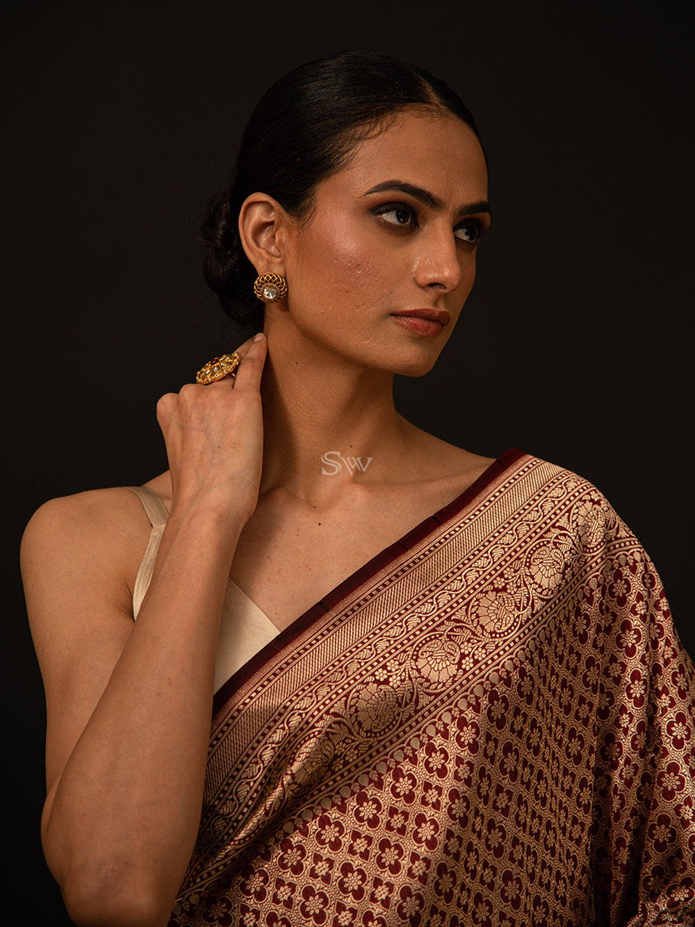 Maroon Katan Silk Brocade Handloom Banarasi Saree - Sacred Weaves