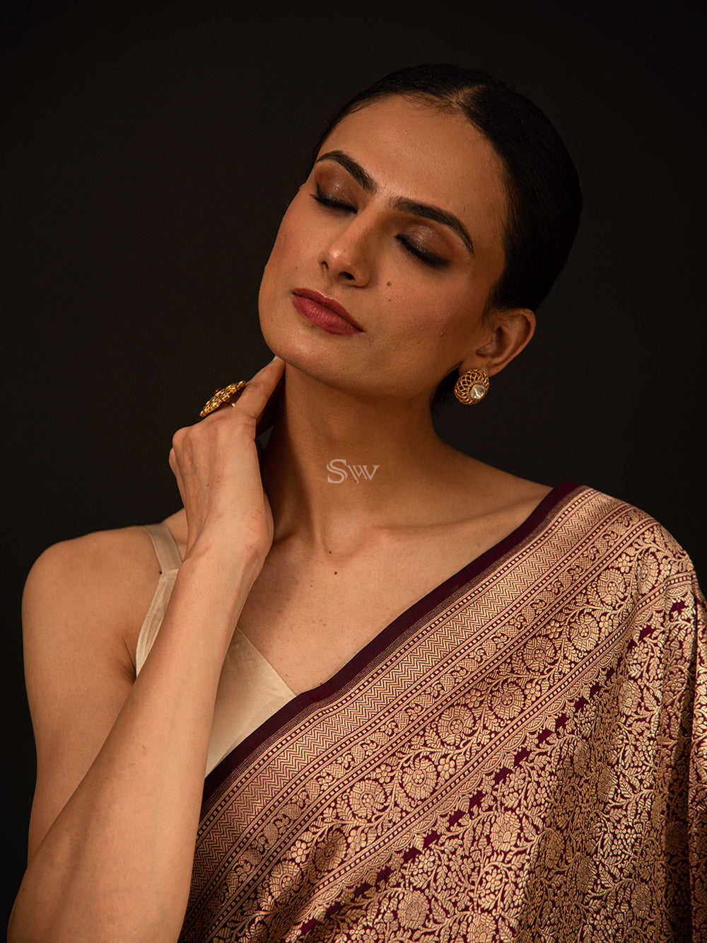 Wine Katan Silk Brocade Handloom Banarasi Saree - Sacred Weaves