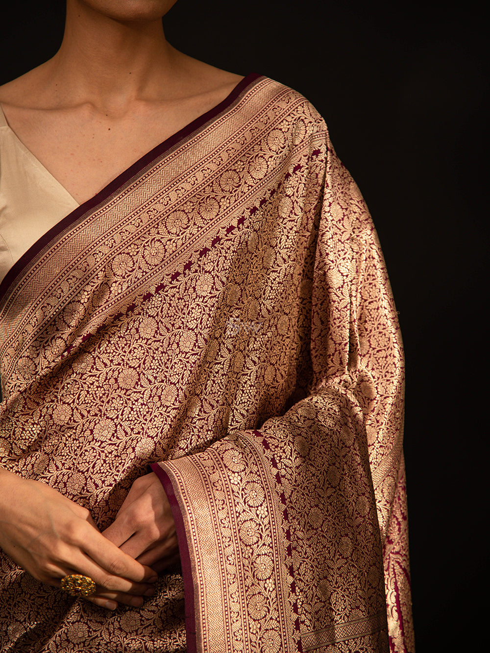 Wine Katan Silk Brocade Handloom Banarasi Saree - Sacred Weaves
