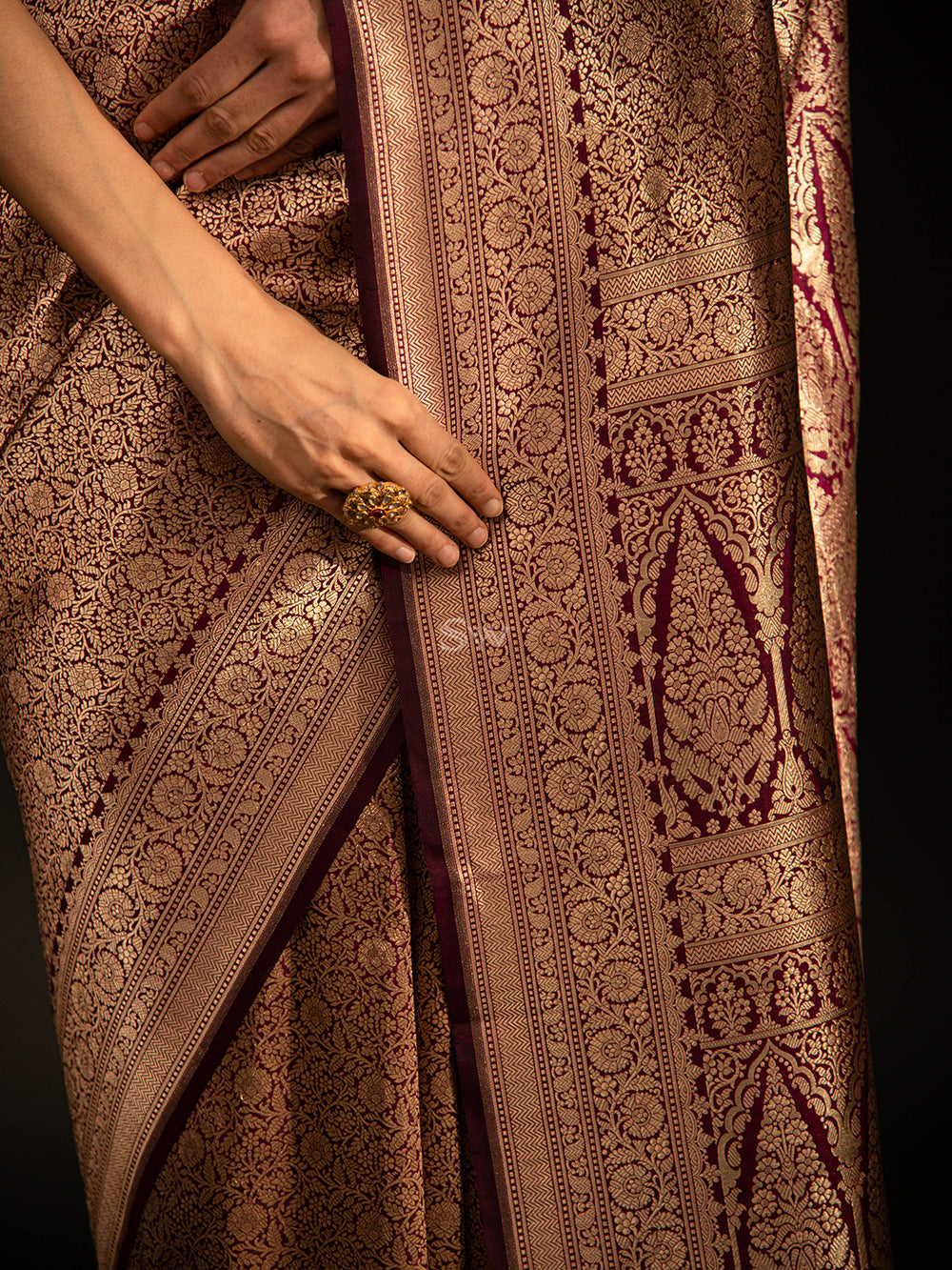 Wine Katan Silk Brocade Handloom Banarasi Saree - Sacred Weaves