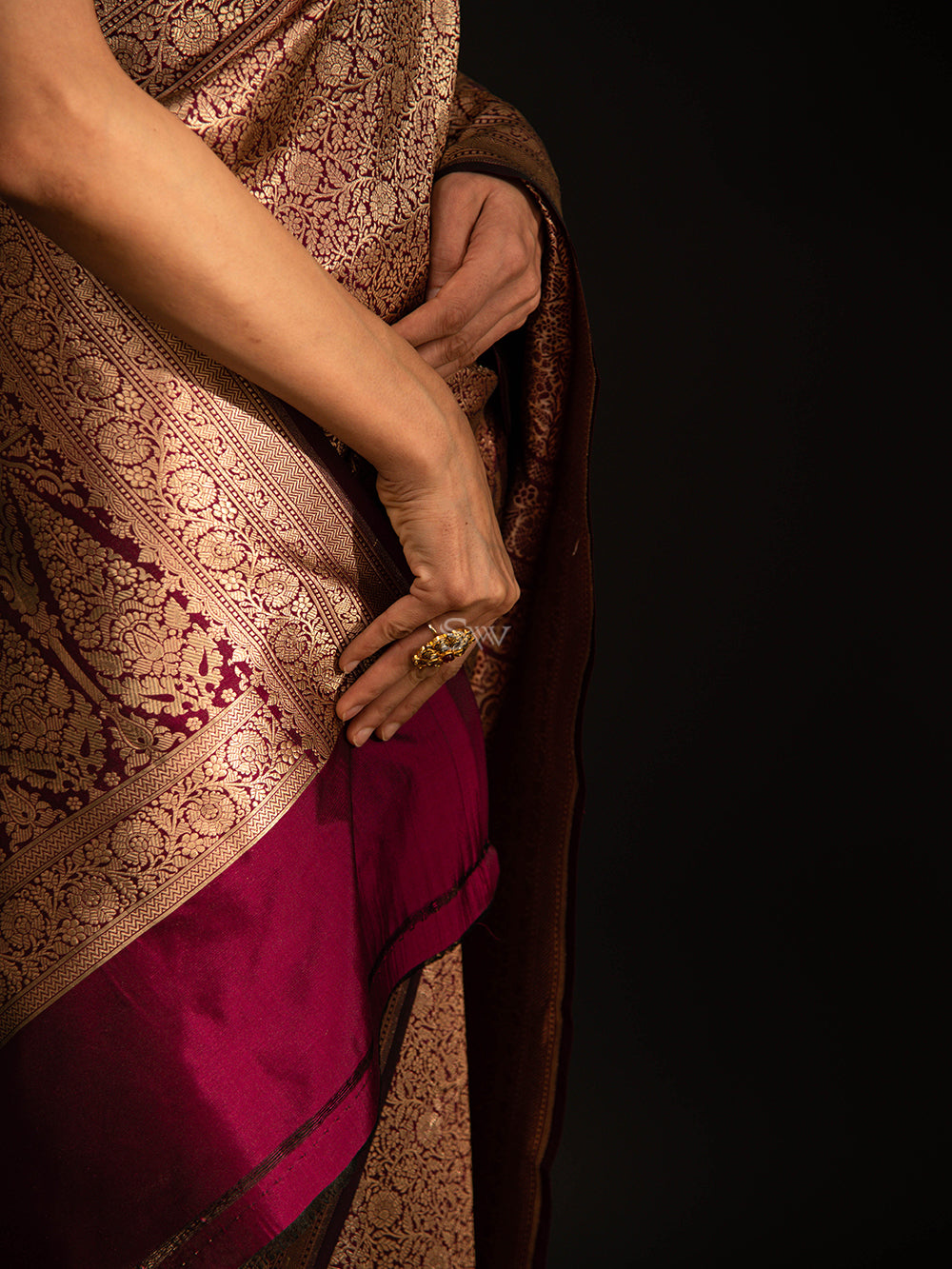 Wine Katan Silk Brocade Handloom Banarasi Saree - Sacred Weaves