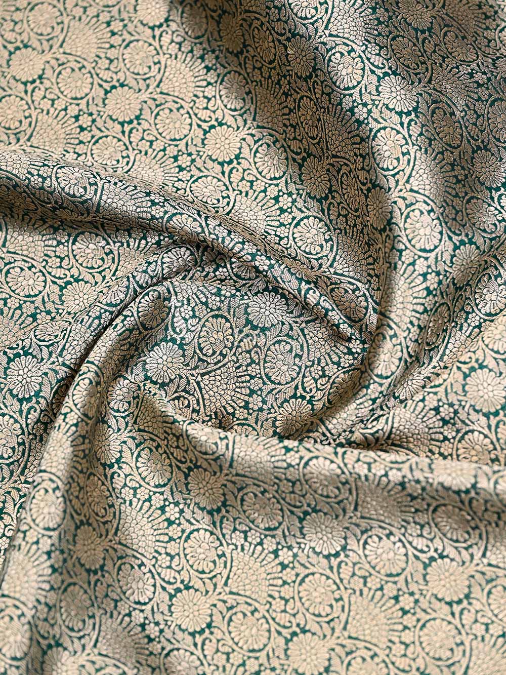 Bottle Green Katan Silk Brocade Handloom Banarasi Saree - Sacred Weaves