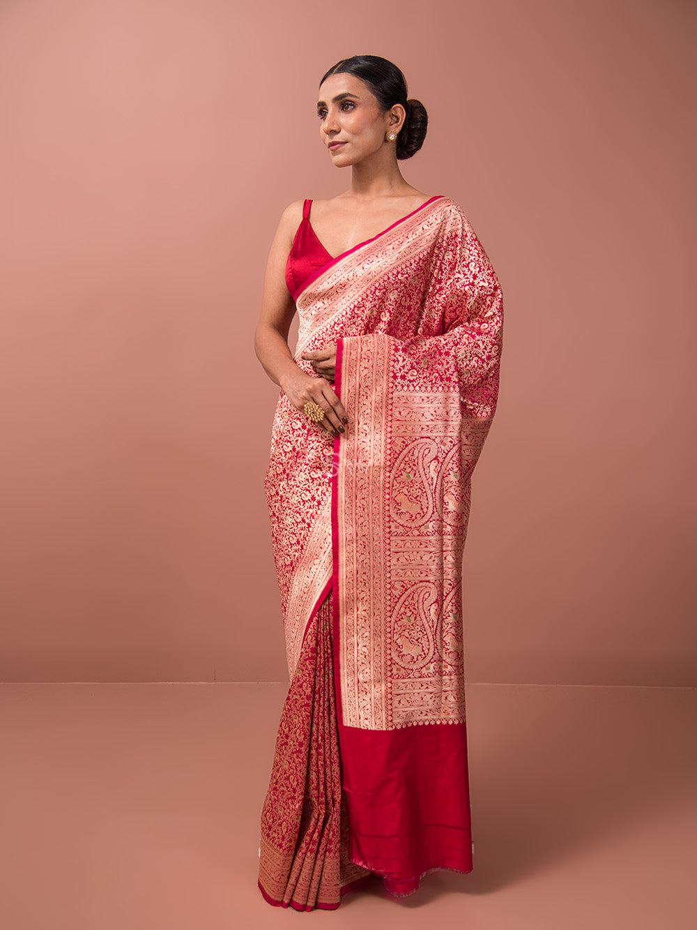Red Shikargah Katan Silk Handloom Banarasi Saree - Sacred Weaves