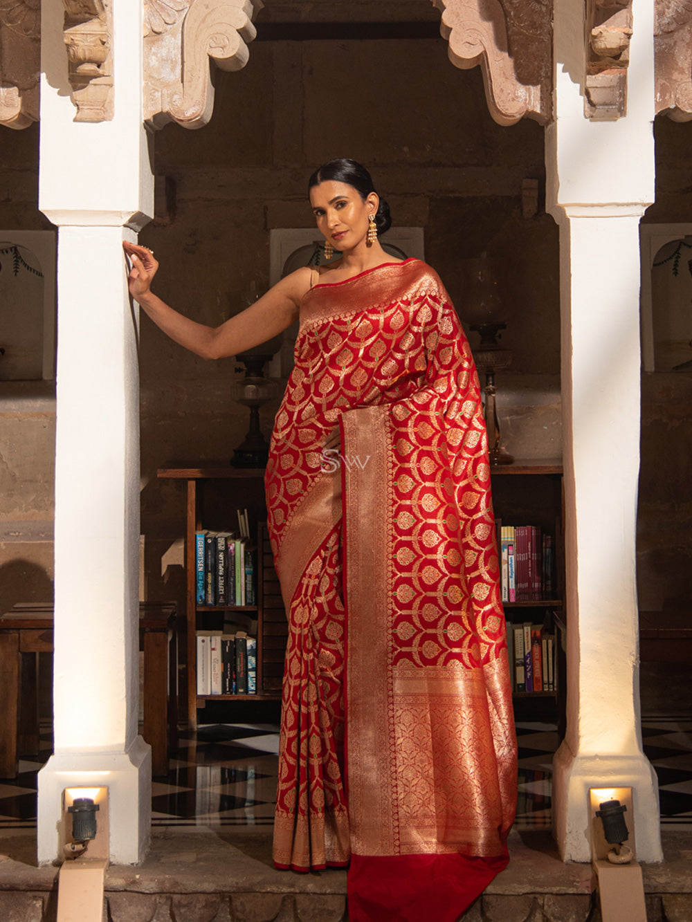 Red Meenakari Uppada Katan Silk Handloom Banarasi Saree - Sacred Weaves