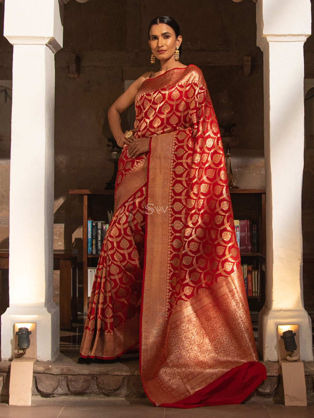 Red Meenakari Uppada Katan Silk Handloom Banarasi Saree - Sacred Weaves
