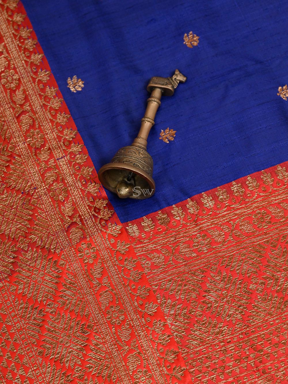 Blue Booti Dupion Silk Handloom Banarasi Saree - Sacred Weaves