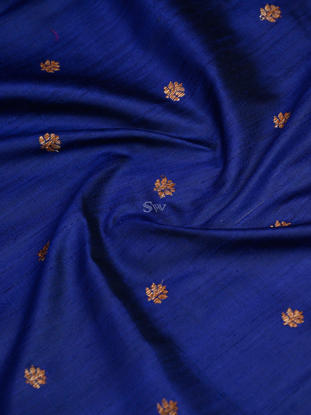 Blue Booti Dupion Silk Handloom Banarasi Saree - Sacred Weaves