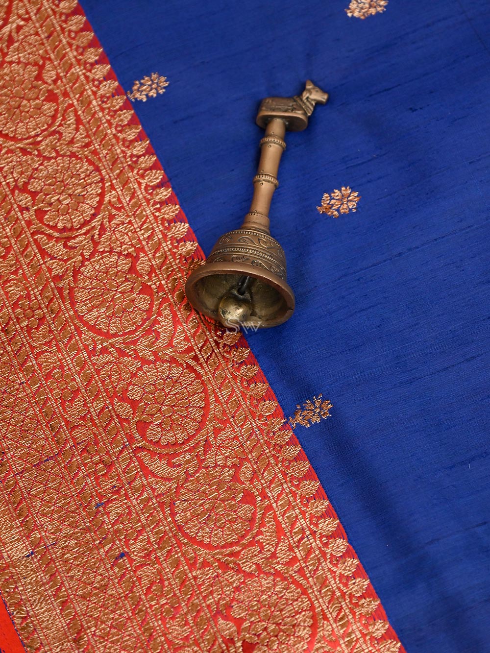 Midnight Blue Booti Dupion Silk Handloom Banarasi Saree - Sacred Weaves