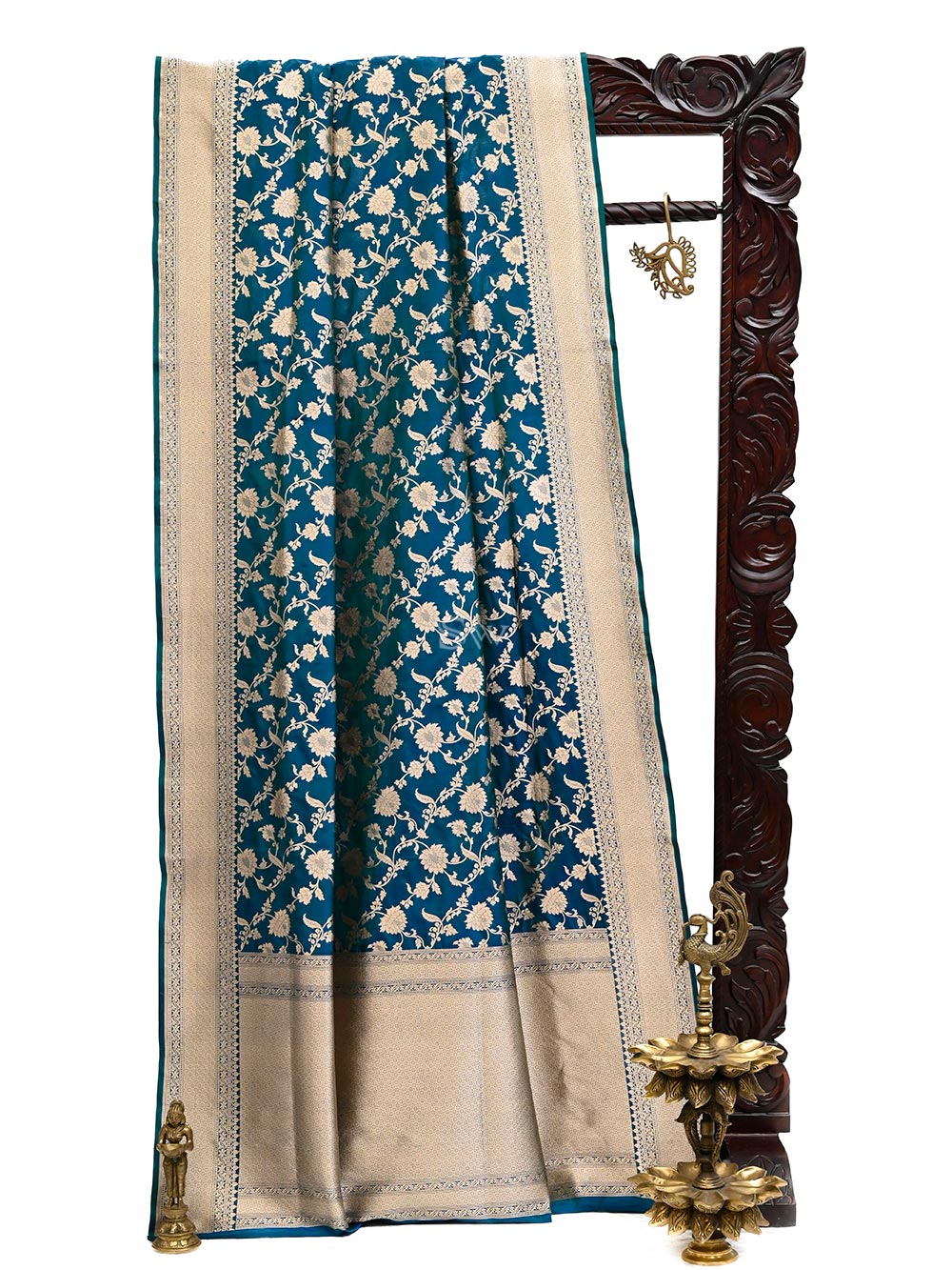 Peacock Green Uppada Katan Silk Handloom Banarasi Saree - Sacred Weaves