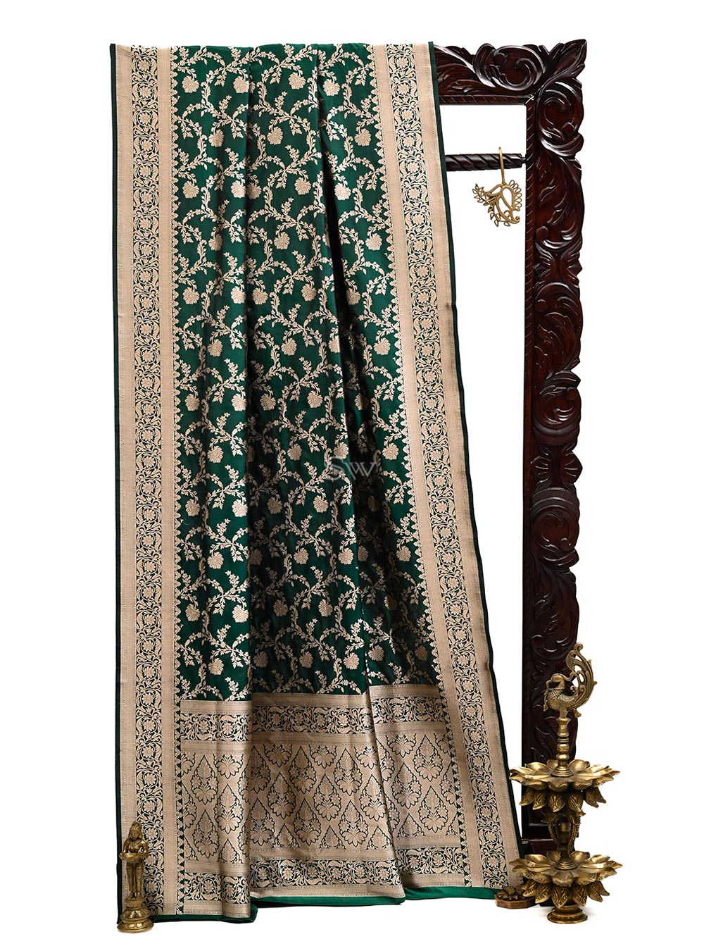 Dark Green Uppada Katan Silk Handloom Banarasi Saree - Sacred Weaves