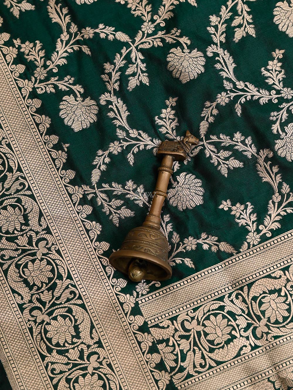 Dark Green Uppada Katan Silk Handloom Banarasi Saree - Sacred Weaves