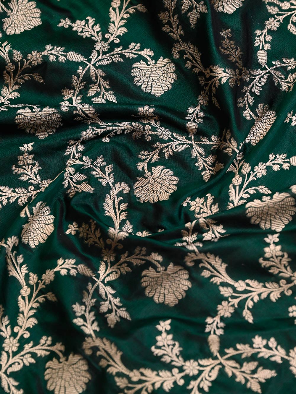 Dark Green Uppada Katan Silk Handloom Banarasi Saree - Sacred Weaves