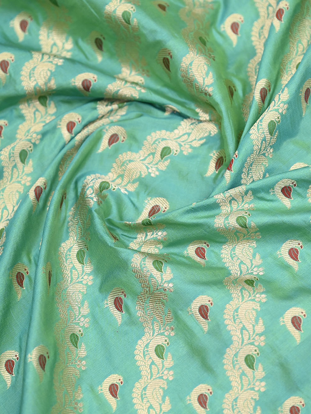 Sea Green Shikargah Katan Silk Handloom Banarasi Saree - Sacred Weaves
