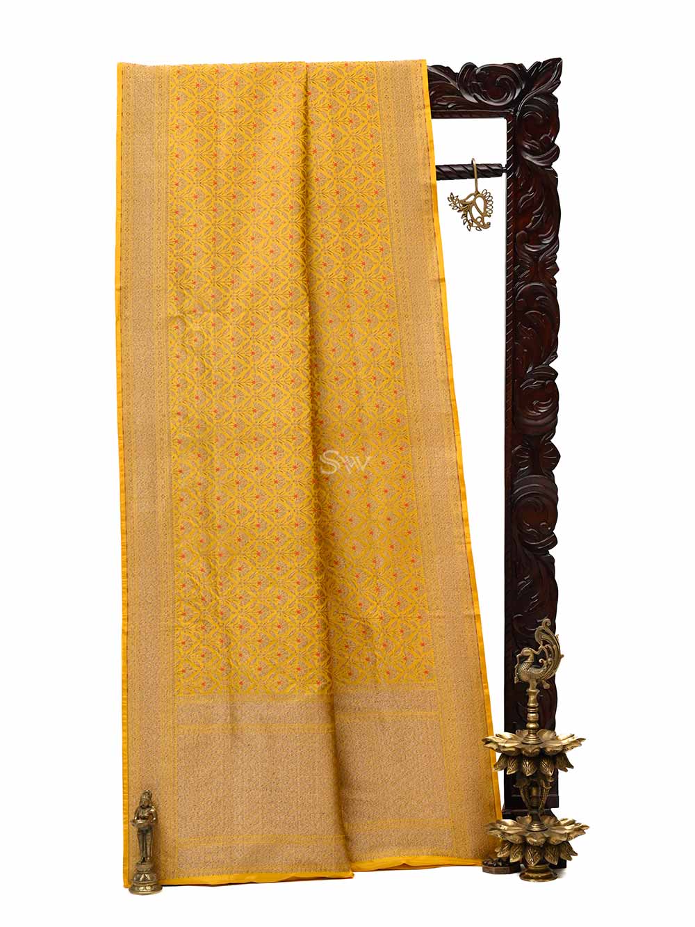 Mustard Katan Silk Brocade Handloom Banarasi Saree - Sacred Weaves
