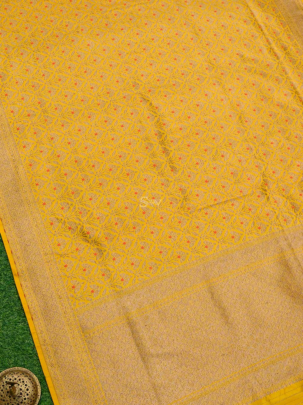 Mustard Katan Silk Brocade Handloom Banarasi Saree - Sacred Weaves