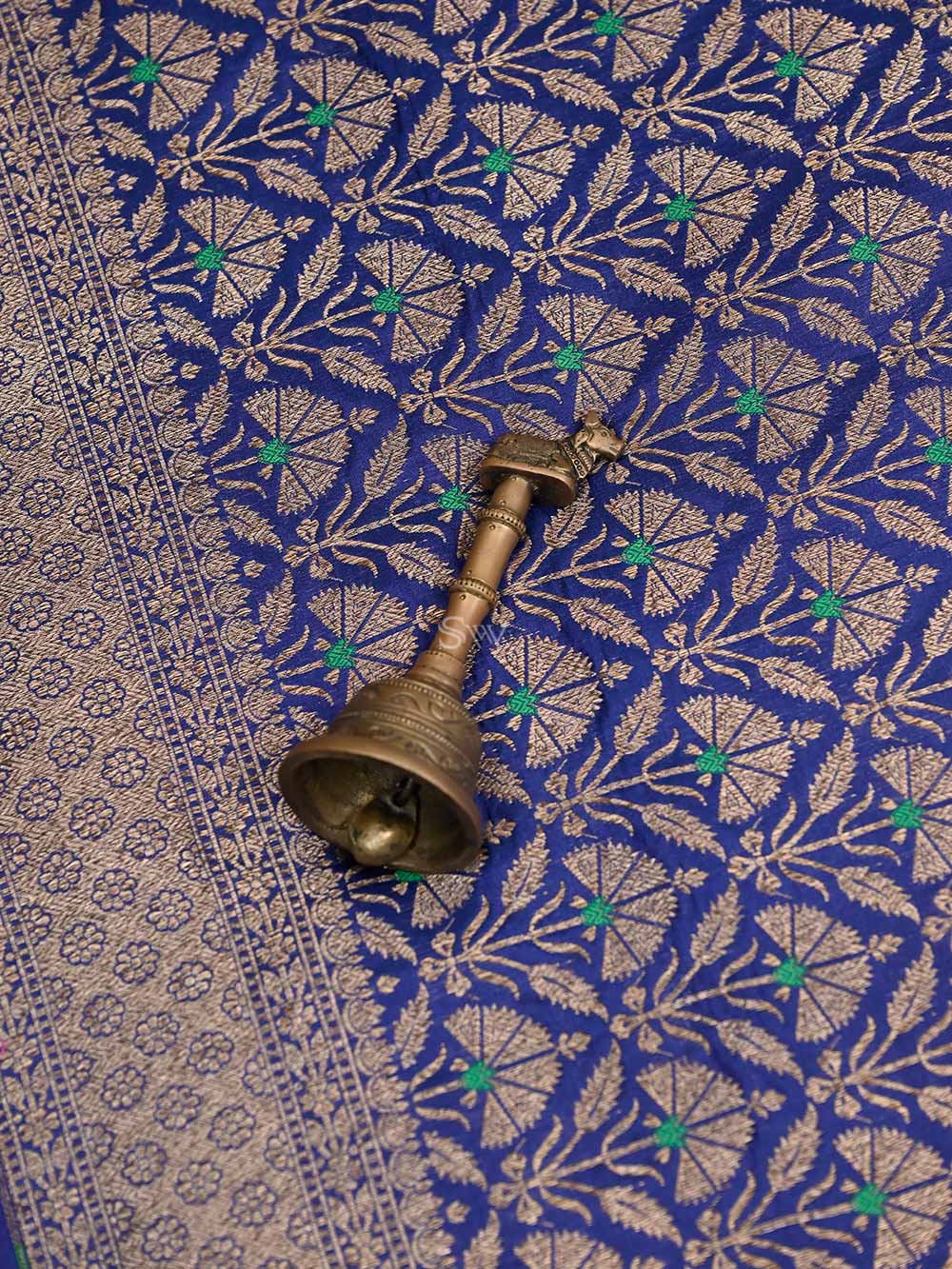 Navy Blue Katan Silk Brocade Handloom Banarasi Saree - Sacred Weaves
