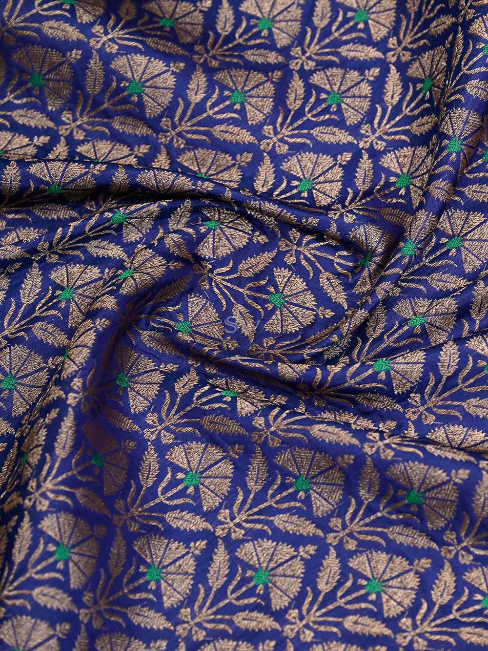 Navy Blue Katan Silk Brocade Handloom Banarasi Saree - Sacred Weaves