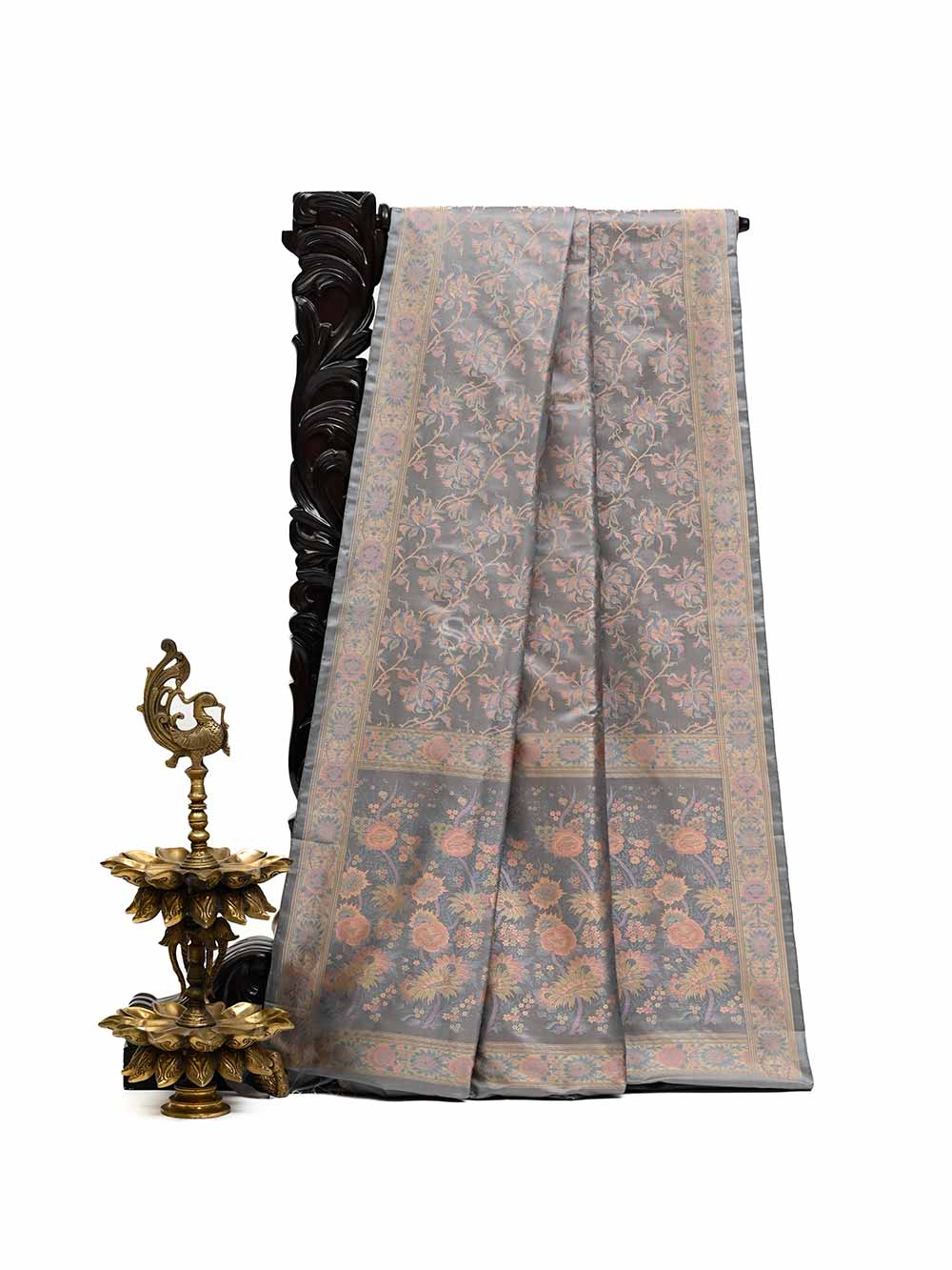 Grey Tanchoi Silk Handloom Banarasi Saree - Sacred Weaves