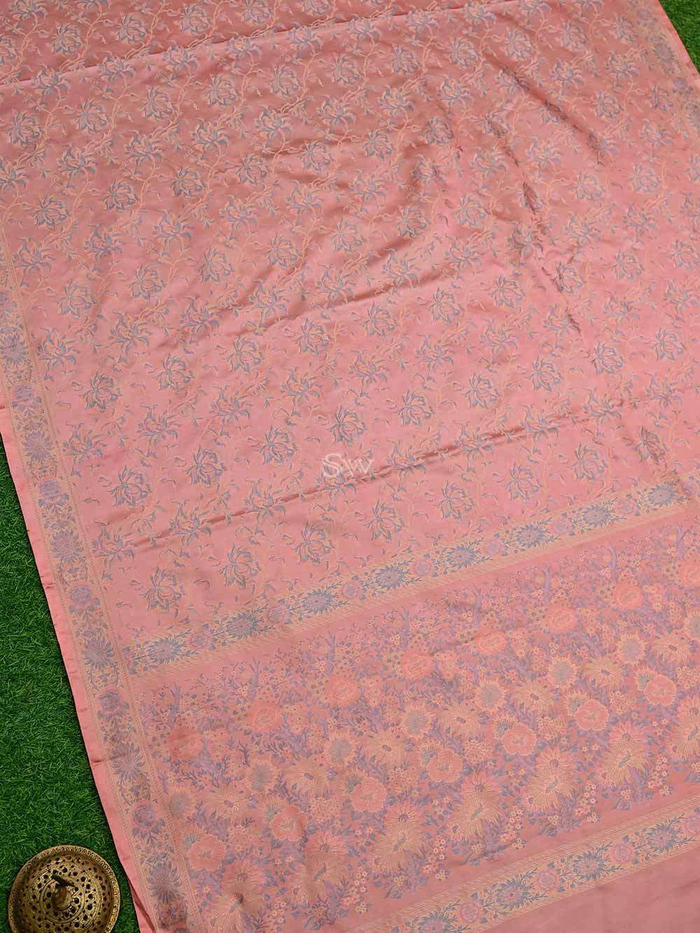 Pastel Pink Tanchoi Silk Handloom Banarasi Saree - Sacred Weaves