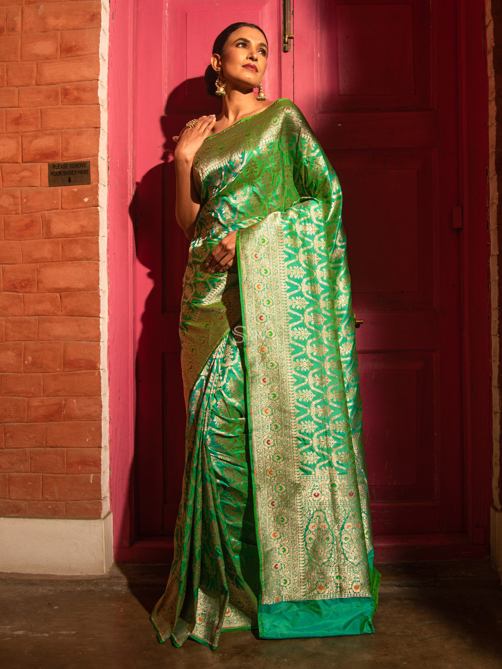 Sea Green Meenakari Uppada Katan Silk Handloom Banarasi Saree - Sacred Weaves