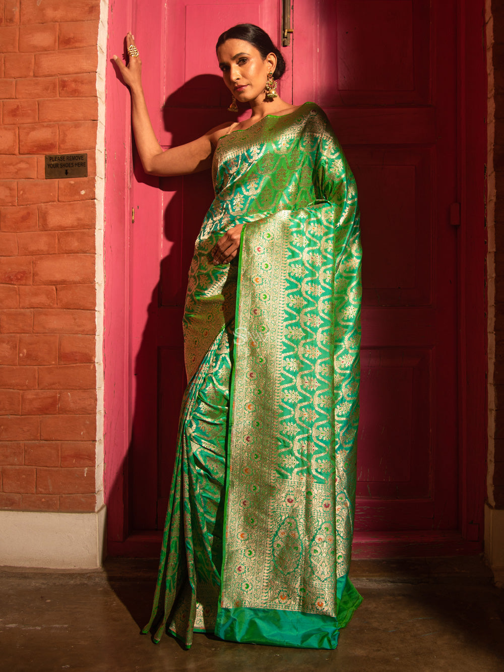 Sea Green Meenakari Uppada Katan Silk Handloom Banarasi Saree - Sacred Weaves