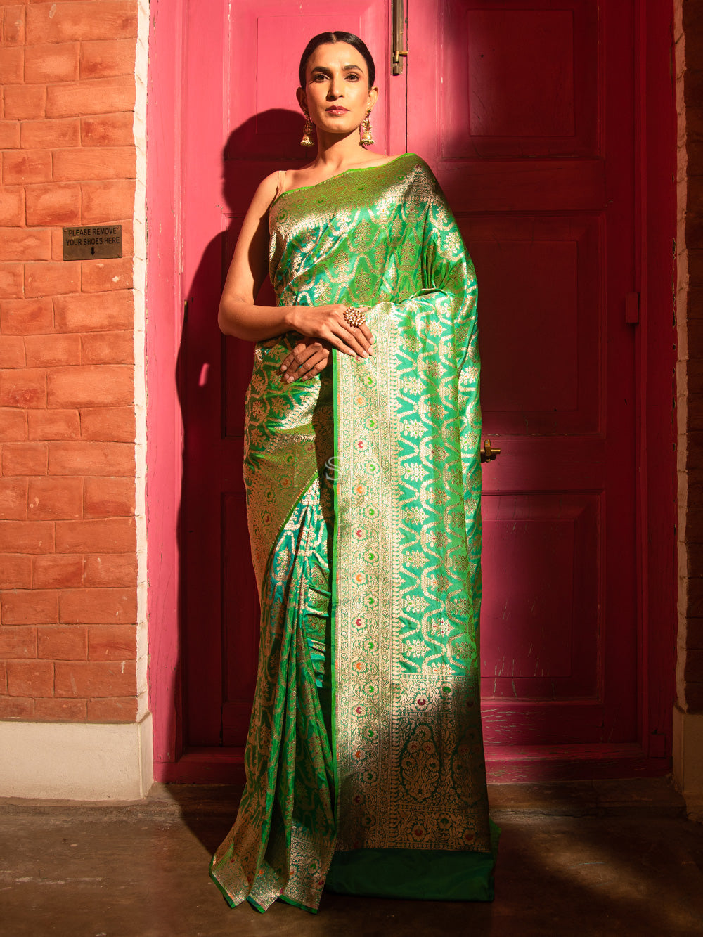 Sea Green Meenakari Uppada Katan Silk Handloom Banarasi Saree - Sacred Weaves