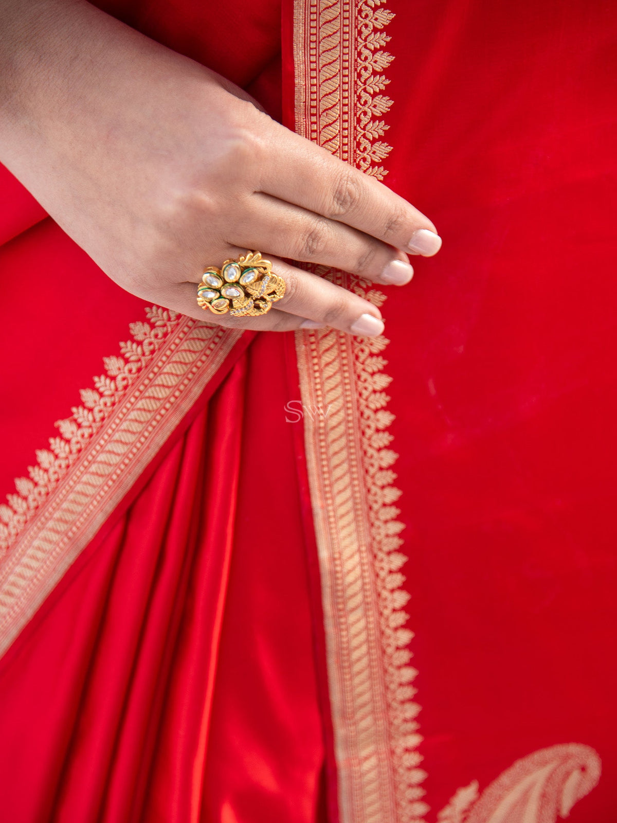 Red Konia Satin Silk Handloom Banarasi Saree - Sacred Weaves