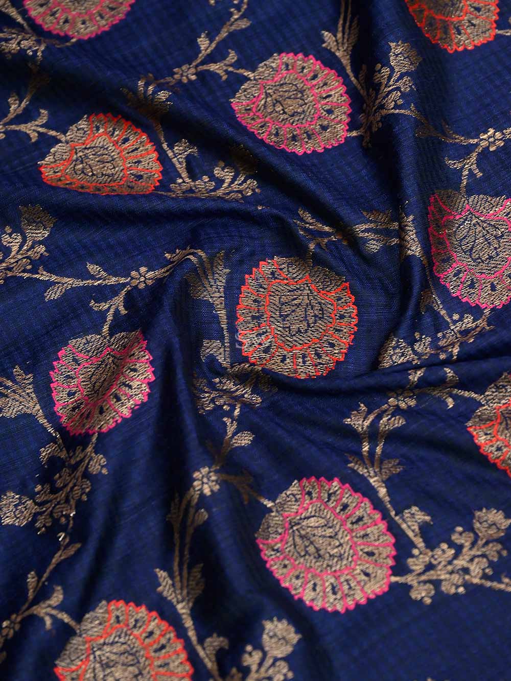 Navy Blue Meenakari Jaal Dupion Silk Handloom Banarasi Saree - Sacred Weaves