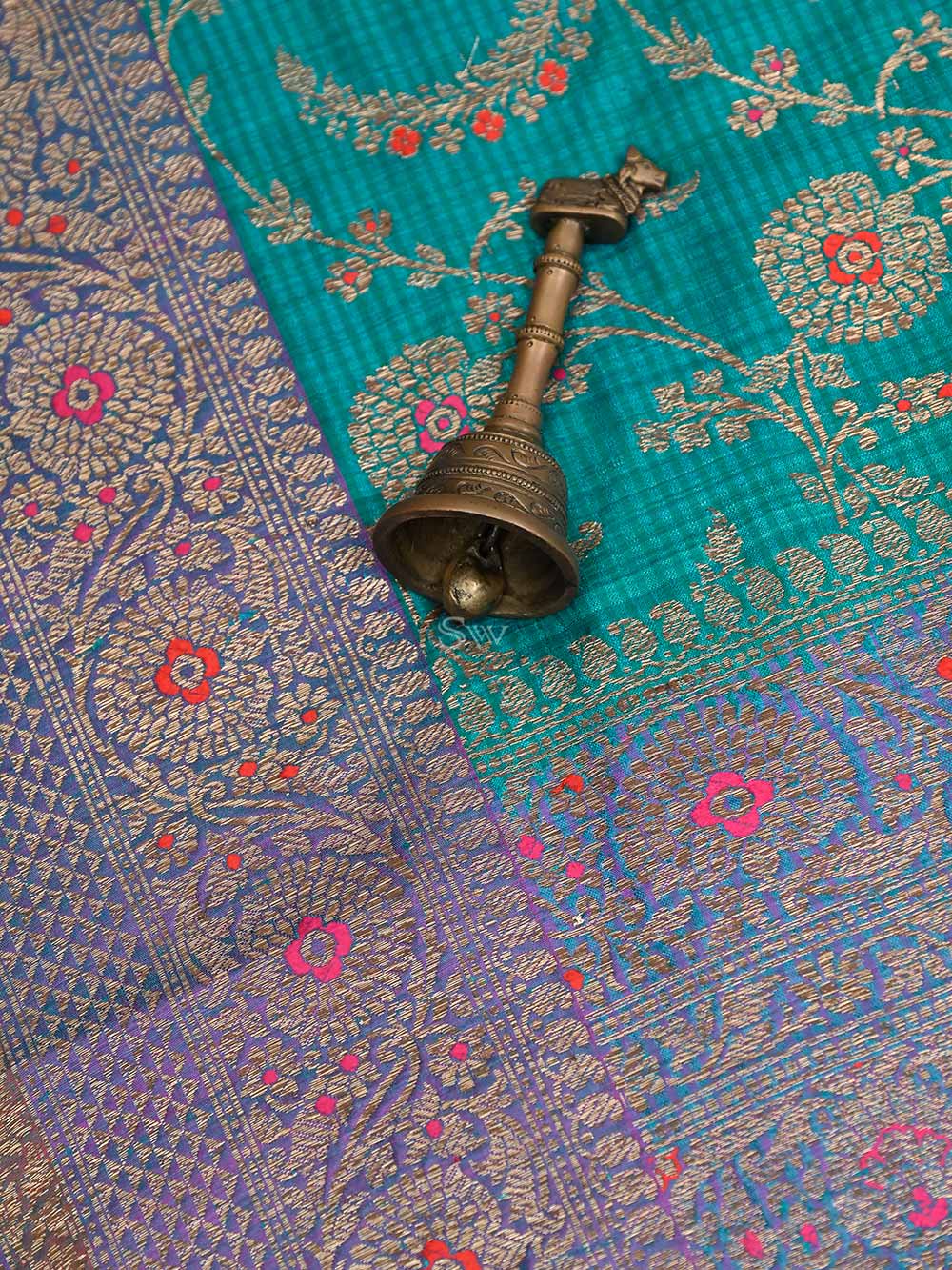 Sea Green Meenakari Jaal Dupion Silk Handloom Banarasi Saree - Sacred Weaves