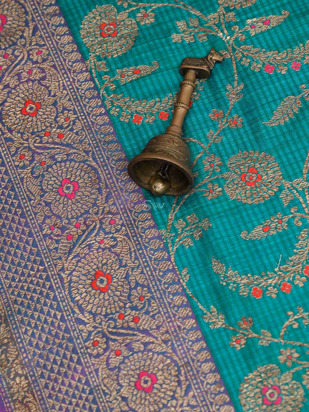 Sea Green Meenakari Jaal Dupion Silk Handloom Banarasi Saree - Sacred Weaves
