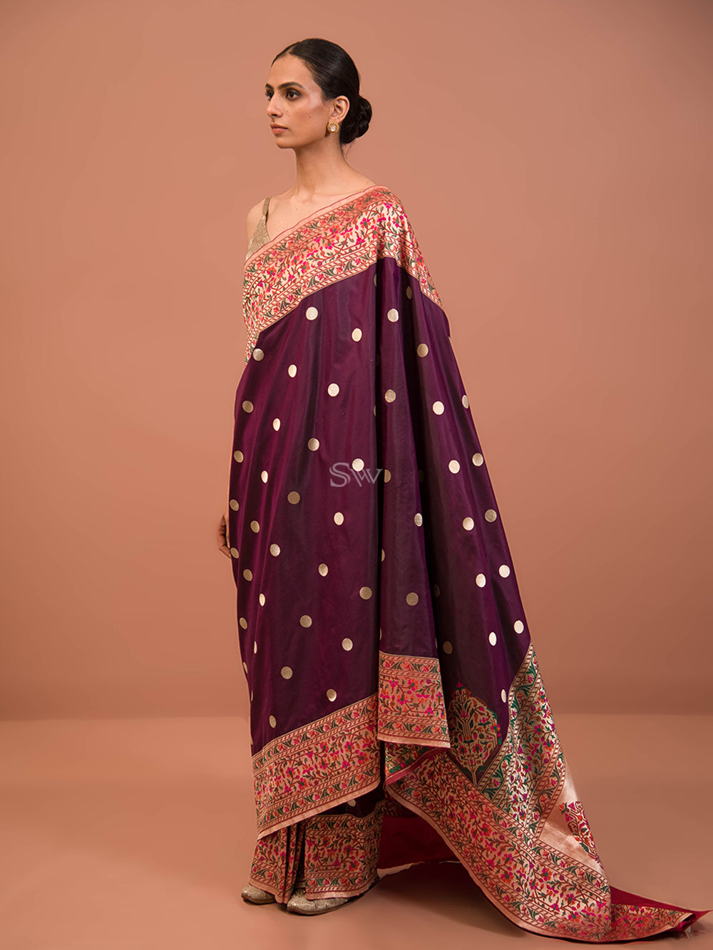 Dark Purple Paithani Katan Silk Handloom Banarasi Saree - Sacred Weaves