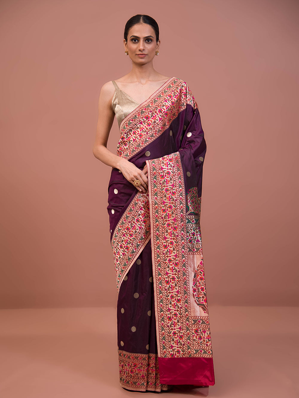 Dark Purple Paithani Katan Silk Handloom Banarasi Saree - Sacred Weaves
