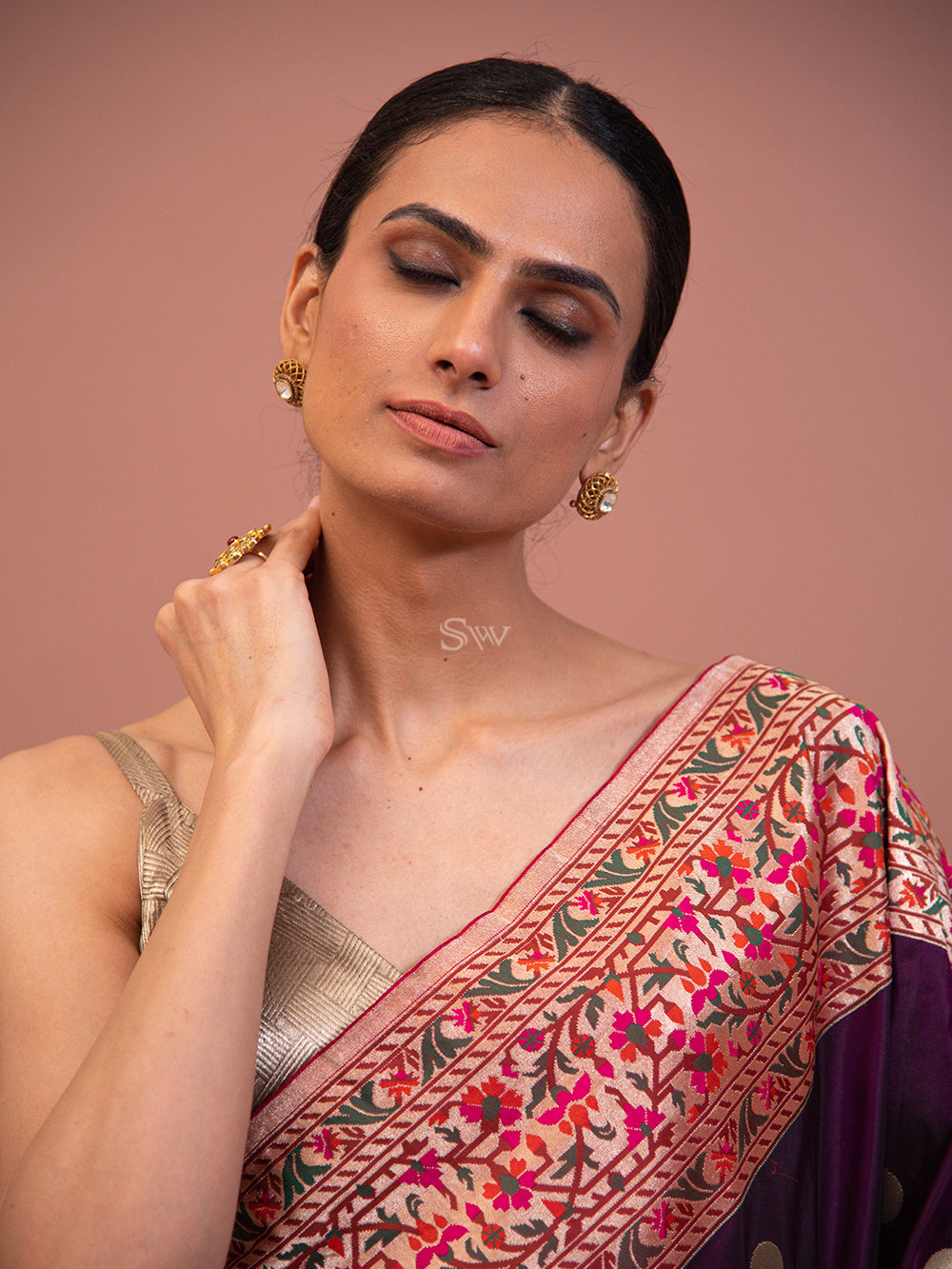 Dark Purple Paithani Katan Silk Handloom Banarasi Saree - Sacred Weaves