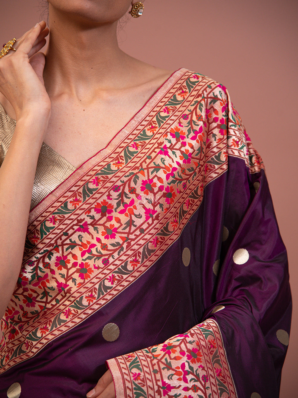Dark Purple Paithani Katan Silk Handloom Banarasi Saree - Sacred Weaves