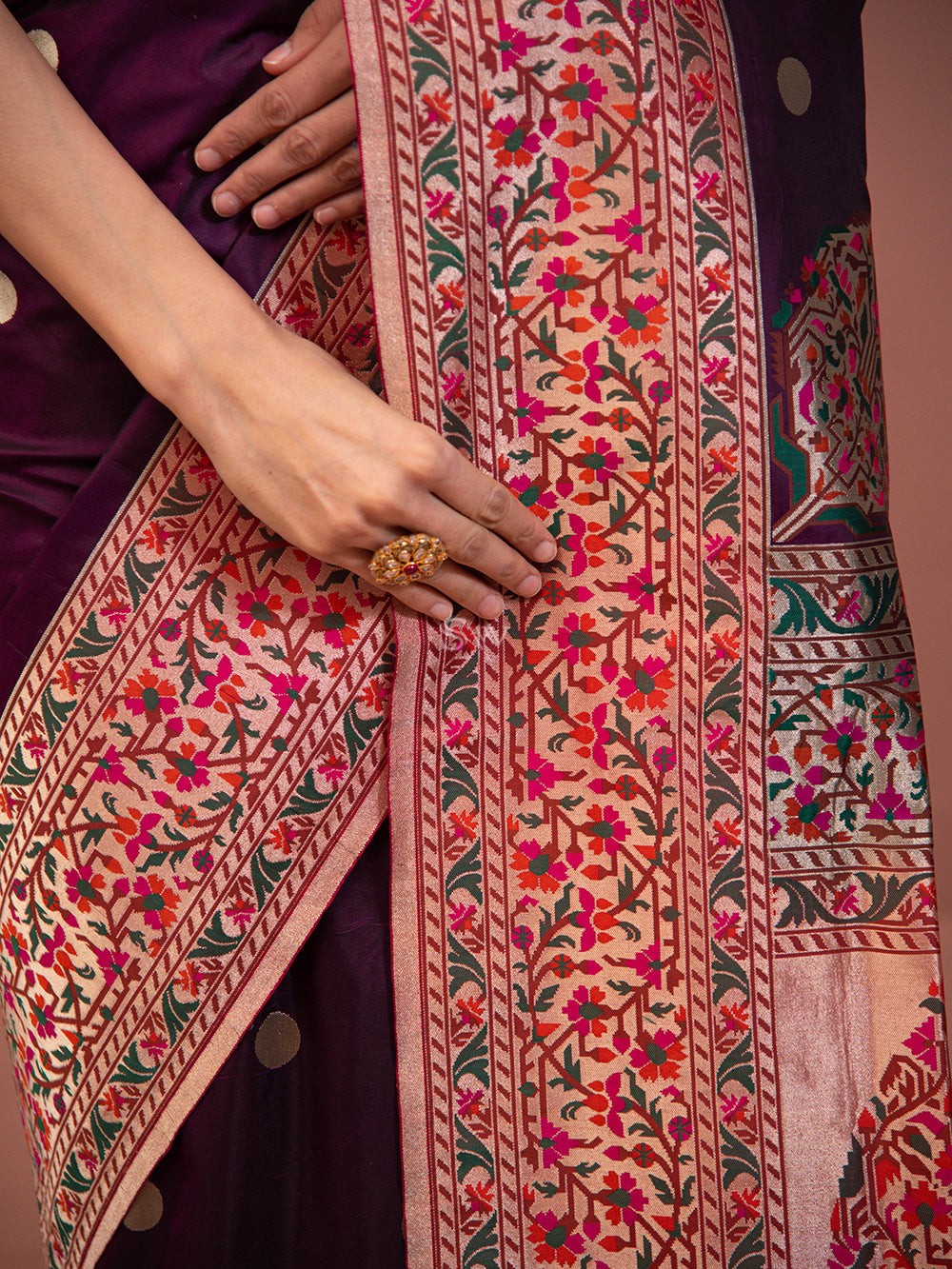 Dark Purple Paithani Katan Silk Handloom Banarasi Saree - Sacred Weaves