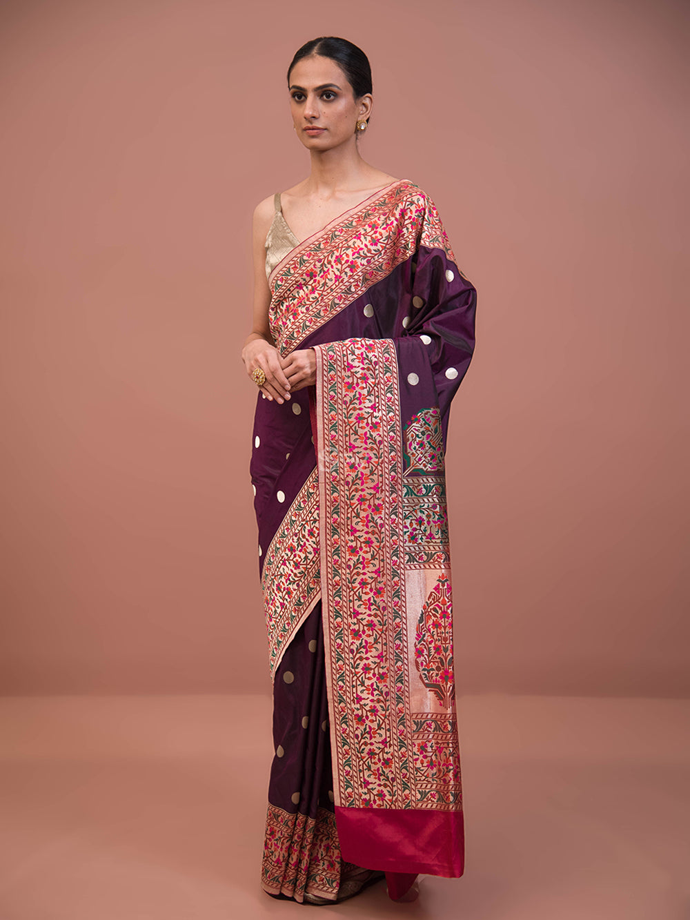 Dark Purple Paithani Katan Silk Handloom Banarasi Saree - Sacred Weaves